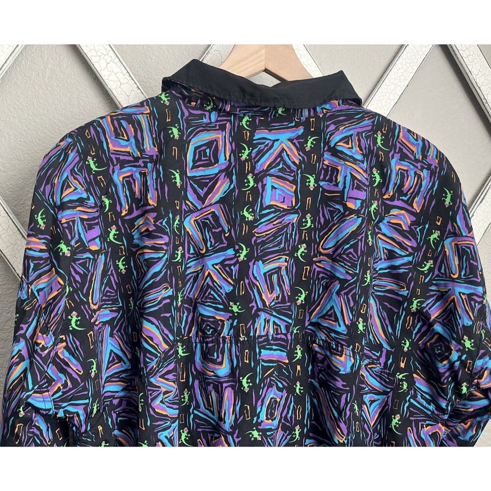Vintage Gecko Hawaii size S Pullover Windbreaker Jacket Black/Multicolor - Picture 9 of 10